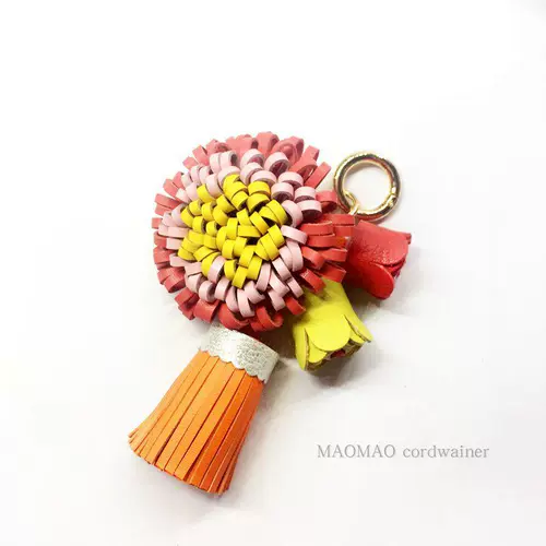 Креативный брелок ручной работы, сумка с кисточками, аксессуары, креативный подарок, из натуральной кожи, в цветочек