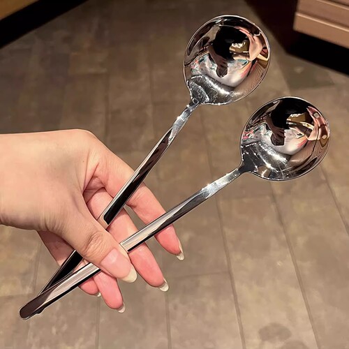 316食品级不锈钢勺家用韩式长款喝汤勺网红ins高颜值圆头吃饭汤匙 - 图0