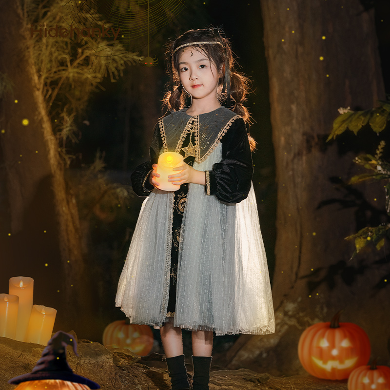 丢手绢童装万圣节女童服装占星师裙子儿童魔法公主裙连衣裙cos服 - 图0