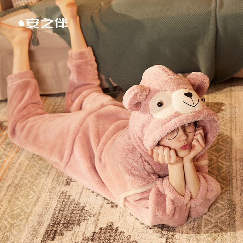 安之伴冬季情侣连体卡通珊瑚绒睡衣 安之伴玖伴睡衣/家居服套装