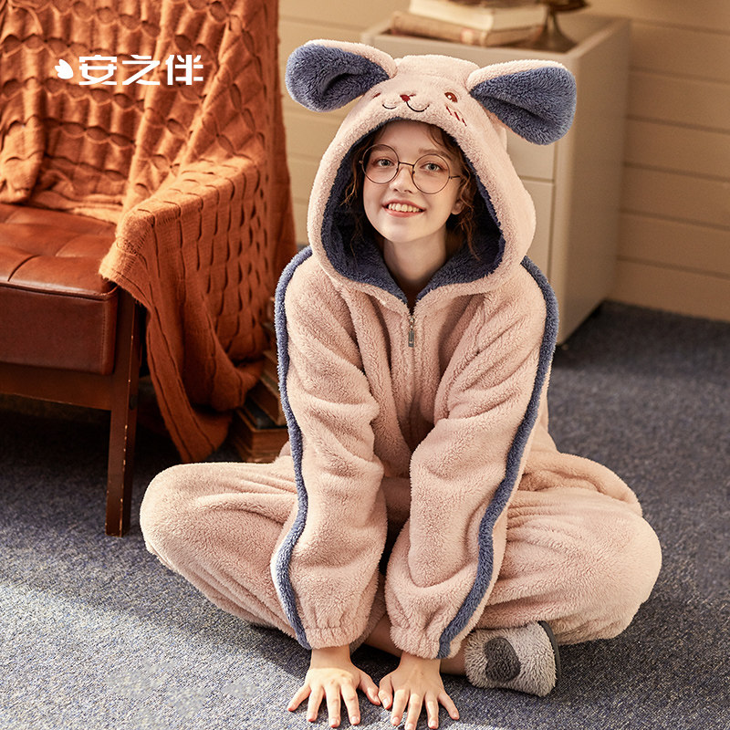 安之伴秋冬珊瑚绒连体衣卡通睡衣 安之伴玖伴睡衣/家居服套装