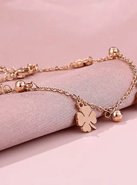 不掉色幸运四叶草钛钢手链