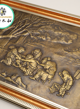 黄铜浮雕雕刻铜板牌匾中医文创村医图仿古铜拉丝中医馆摆件