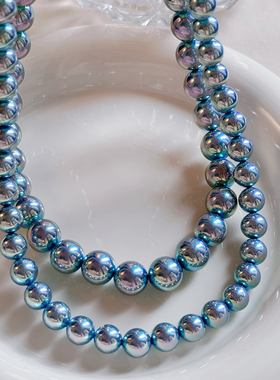 蓝色珍珠项链2025新款爆款大溪地孔雀绿颈链轻奢小众高级感设计感