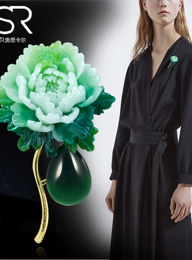 奥思卡尔绿牡丹民族风胸针女款