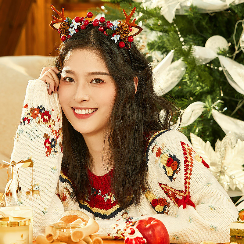 圣诞节装饰火龙果麋鹿红色百搭发箍 黎维娜发饰