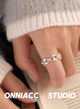 猪鼻子马蹄打结戒指女纯银