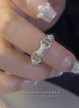 水钻链条猪鼻子纯银戒指女食指戒