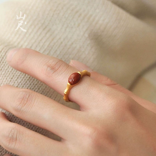 Агатовое ретро небольшое дизайнерское бамбуковое красное рубиновое кольцо, китайский стиль