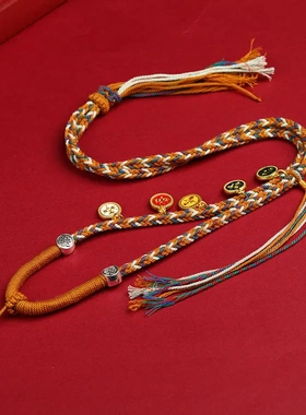 五路项链藏式手工编织棉线八股编织吊坠项链唐卡挂绳佛牌吊坠