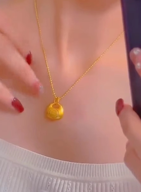 黄金色爆闪新款米珠链小胖福项链高档轻奢百搭寓意好精致女饰品