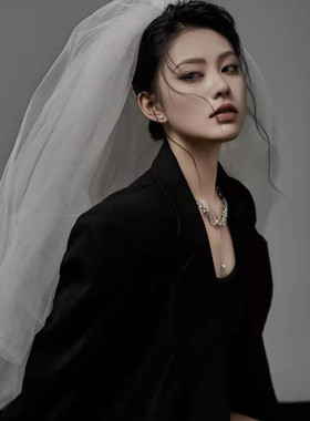 法式新款新娘小头纱领证拍照写真