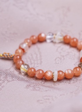 无同 狮子月能量星座守护手钏 太阳石南红红兔毛玉髓金发晶白水晶