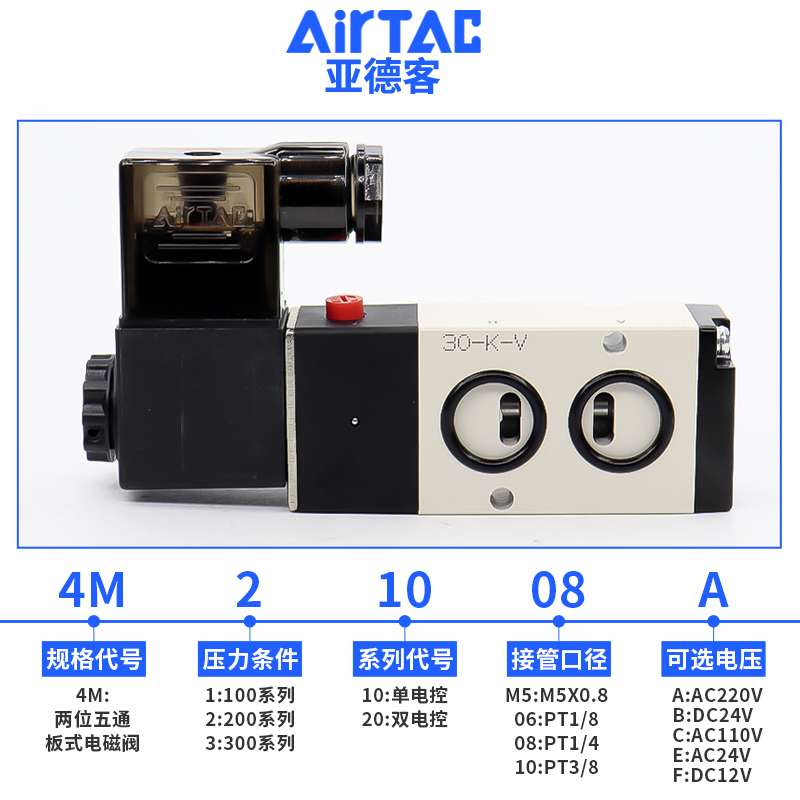 原装亚德客4M210-08气动电磁控制阀220v换向阀24v线圈4M310-08/10 - 图0