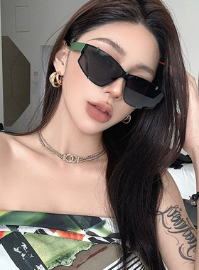 欧美复古金属绿色大框墨镜