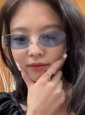 欧美辣妹风椭圆无边框蓝色