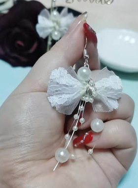 手工耳钉蕾丝原创设计珍珠女