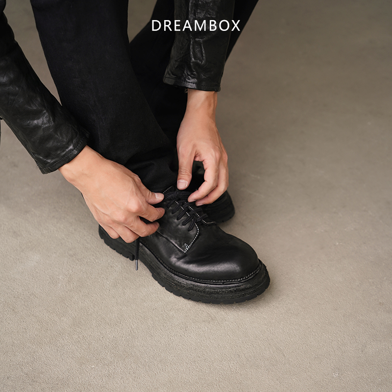 dreambox钧博vibram英伦复古休闲皮鞋男增高大头德比鞋马皮潮鞋-图1