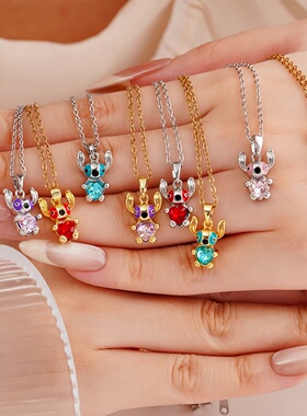 儿童史迪仔金色水晶锁骨链