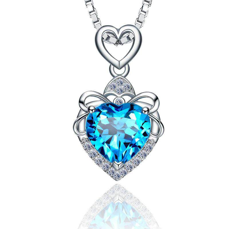 儿童爱心水晶项链天使之翼吊坠蓝色心形项坠时尚锁骨链学生日礼物,淘宝优惠券,粉丝福利购,淘宝优惠卷
