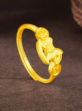 儿童女款金色马上有钱铜镀金指环