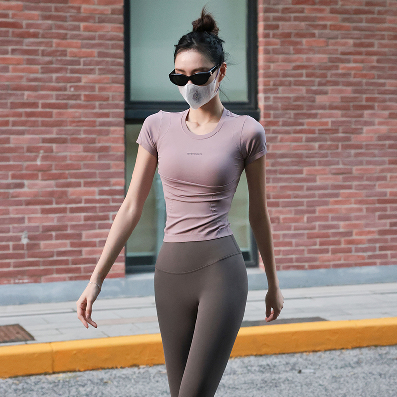 Beemen圆领修身瑜伽服女运动上衣速干显瘦紧身跑步健身短袖t恤夏,淘宝优惠券,粉丝福利购,淘宝优惠卷