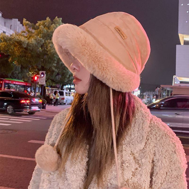 毛绒渔夫帽子女秋冬季加厚保暖百搭挂绳毛球盆帽防风护耳雷锋帽潮,淘宝优惠券,粉丝福利购,淘宝优惠卷