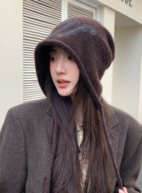 秋冬新款后开叉卷边针织包头帽子