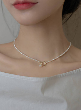 极细小米珠百搭施家珍珠锁骨链时尚轻奢天然淡水珍珠ins小众