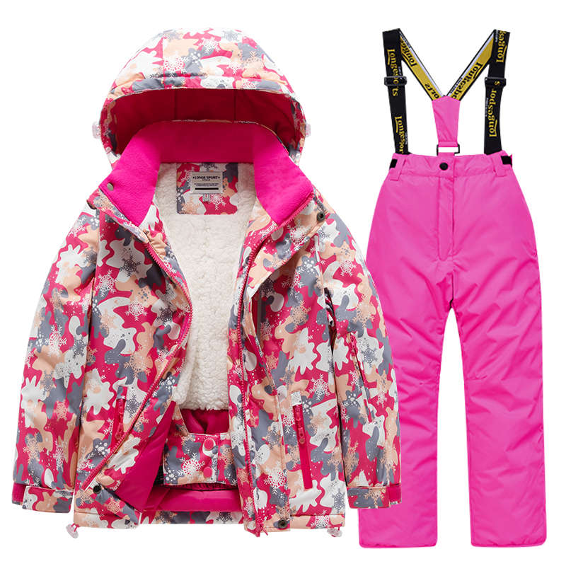 儿童滑雪服男女套装大中小童宝宝分体背带裤防水保暖专业雪乡装备 - 图0