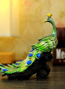 2023新款吉祥物青绿孔雀装饰家居客厅树脂工艺品摆件礼品