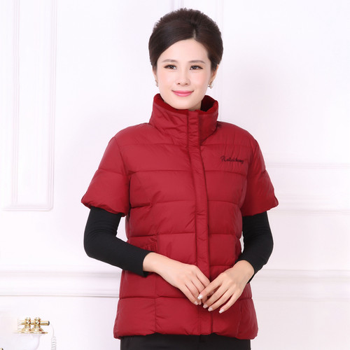 中老年秋装羽绒棉服半袖外套妈妈装短袖马甲保暖背心冬季女装马夹 - 图1
