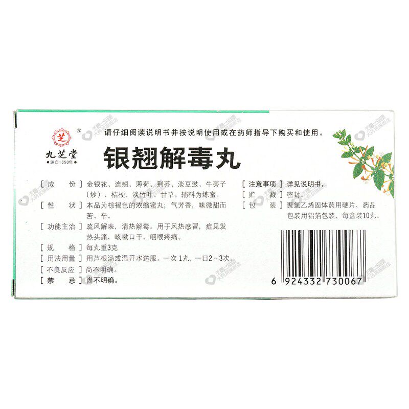 九芝堂银翘解毒丸10丸疏口干咳嗽药 衡阳老百姓大药房感冒咳嗽