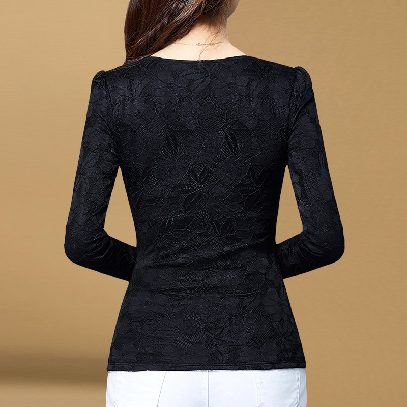 蕾丝2021冬季时尚低领绣花t恤上衣 索茜丽T恤