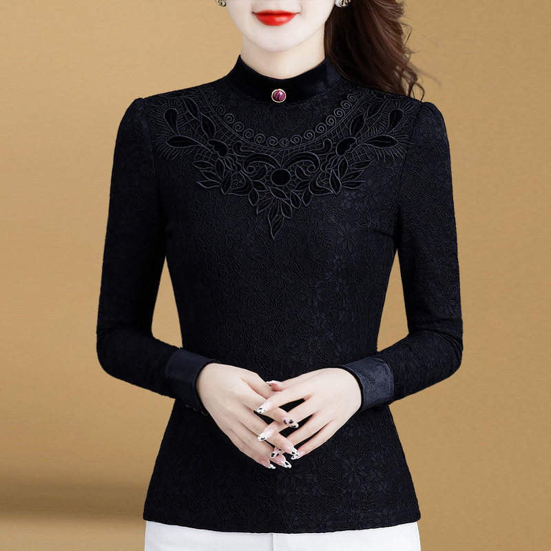 半高领蕾丝加绒长袖2021秋冬小衫 索茜丽蕾丝衫/雪纺衫