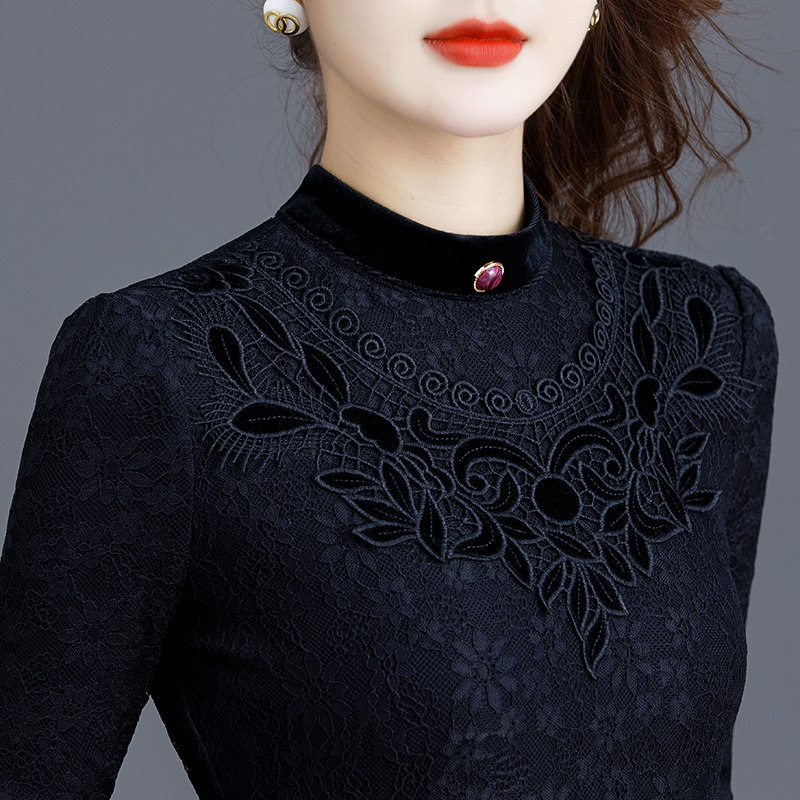 半高领蕾丝加绒长袖2021秋冬小衫 索茜丽蕾丝衫/雪纺衫