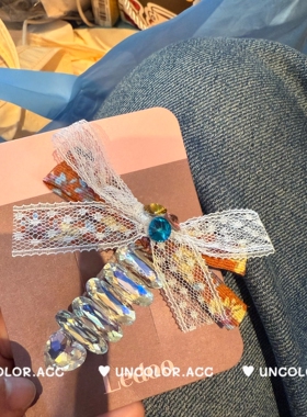 春日和风韩系蕾丝蝴蝶结发夹少女满钻水钻边夹百搭小众掰掰夹发饰
