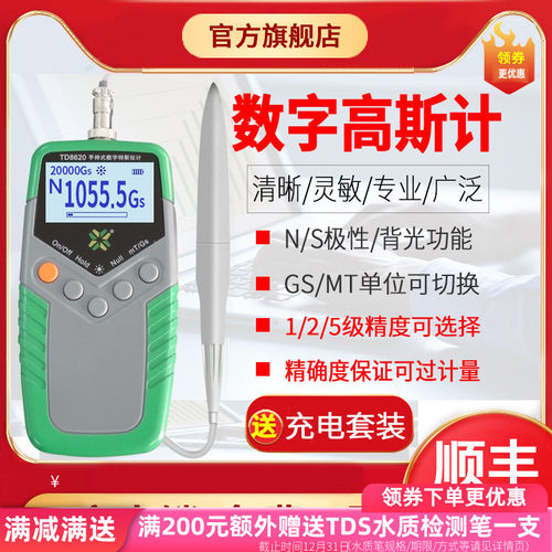 1级精度数字高斯计永磁铁强磁测试仪特斯拉计磁力测试仪TD8620 - 图0