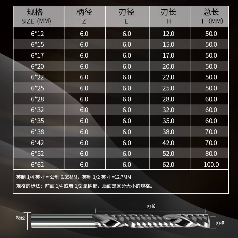 A级进口料6mm单刃螺旋铣刀木工切割刀密度板橡实木胶合板雕刻机刀 - 图1