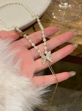 蝴蝶小众流苏抽拉吊坠锁骨链