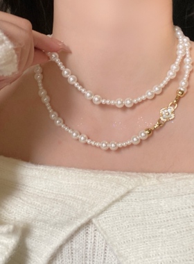 施家项链金色花朵吊坠锁骨链气质