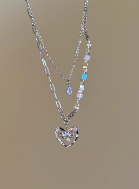 然后我们跳舞了彩色双层爱心项链