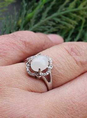 天然新疆和田白玉戒指女素圈指环