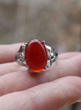 红玛瑙大气节日礼物天然玉石戒指