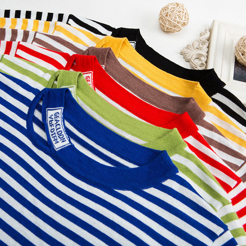 条纹t恤七分袖韩版半袖夏季打底衫 夏兰迪T恤