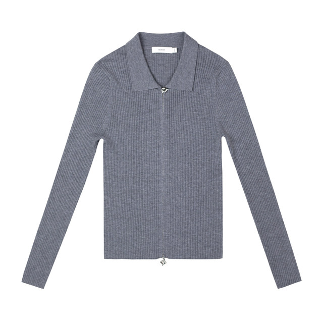 Wool zippered cardigan high-end elegant soft and soft