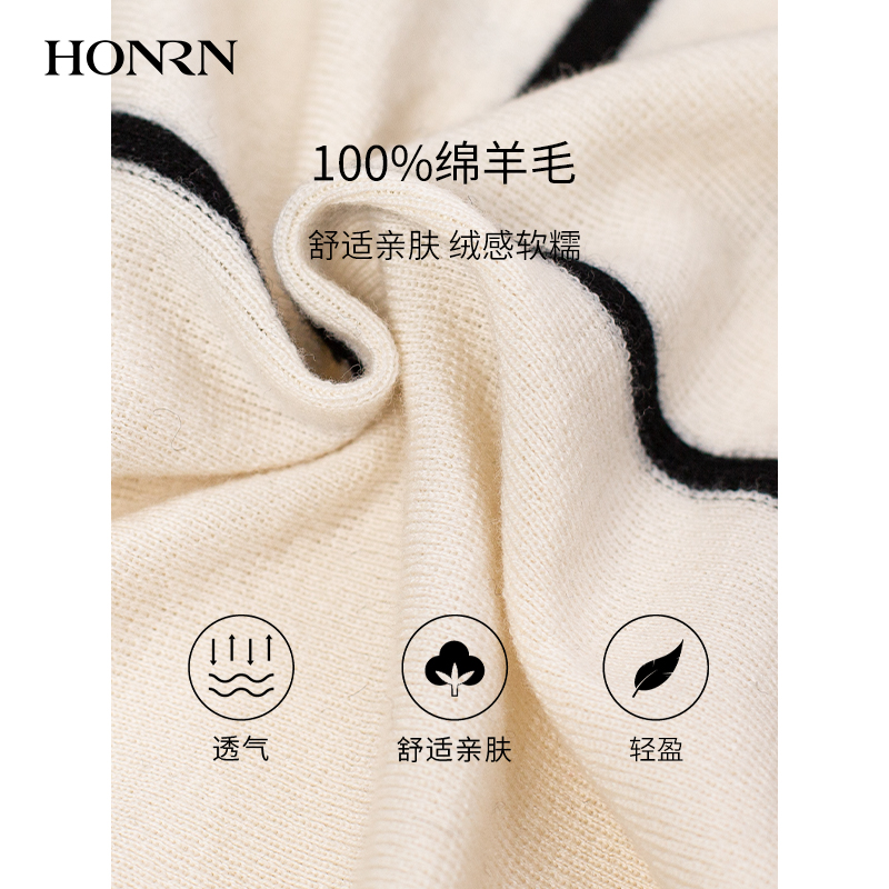 HONRN/红人白色宽松显瘦半高领长袖羊毛衣针织衫上衣女HI59OM030