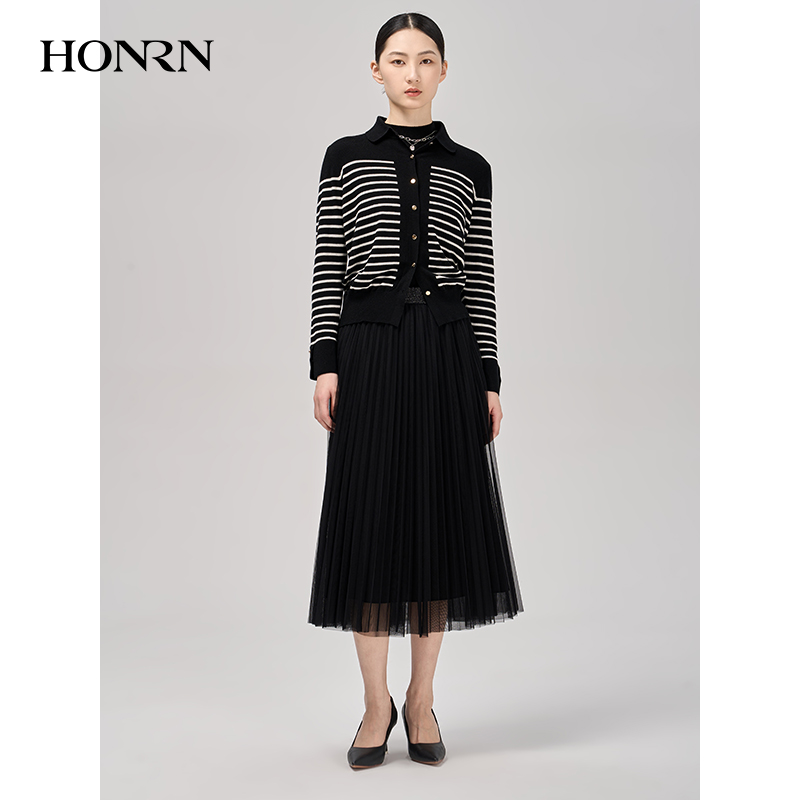 HONRN/红人长裙子网纱百褶裙遮肚子显瘦a字半身裙女秋冬HI59OQ198