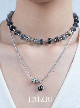 INIZIO无限路通墨系斑点石项链