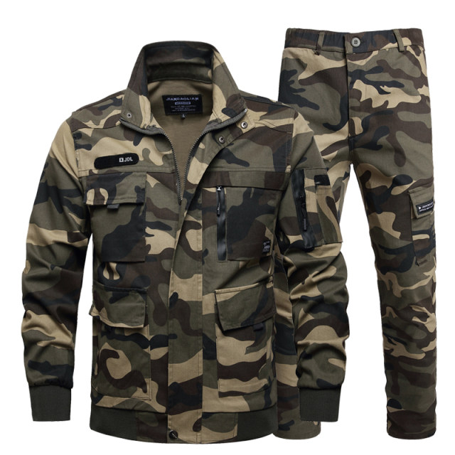 The new autumn and winter cotton work clothes male elastic labor insurance camouflage, wear -resistant multi -pocket training set pretend to be training army fans